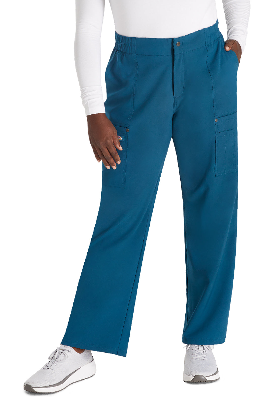 Women's Mid Rise Zip Fly Wide Leg Cargo Pant - Caribbean Blue